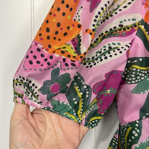 Crystal Sky Womens Mini Dress M Pink Orange Puffy Sleeves Zip Back Tie Sash EUC - Picture 3 of 16